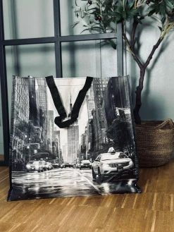 Shopper m. motiv - grå mix