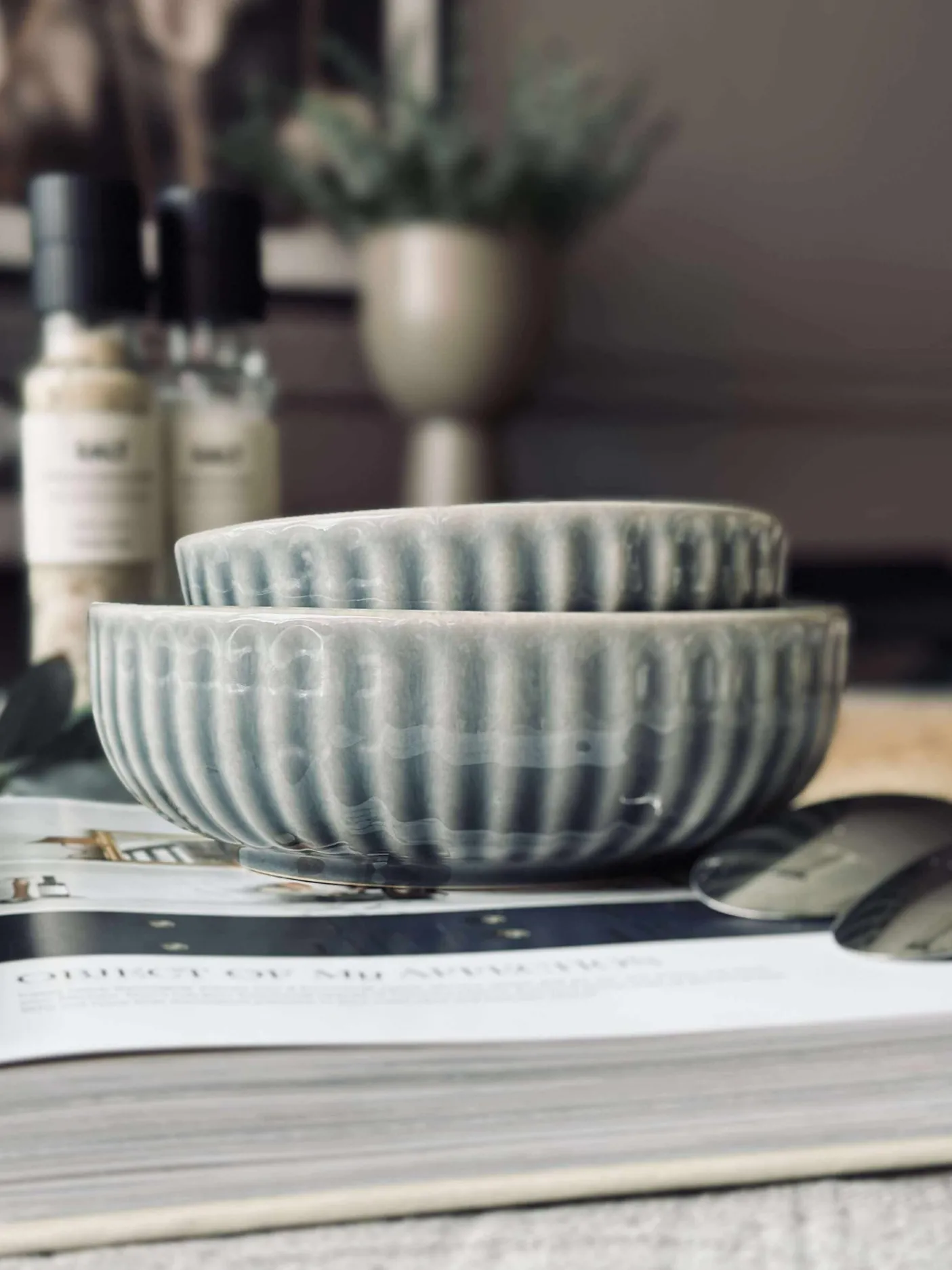 Skål VIGA strib stentøj - Blå 16cm