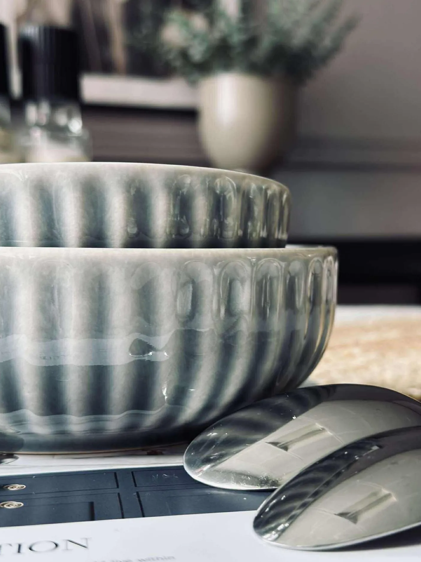 Skål VIGA strib stentøj - Blå 16cm