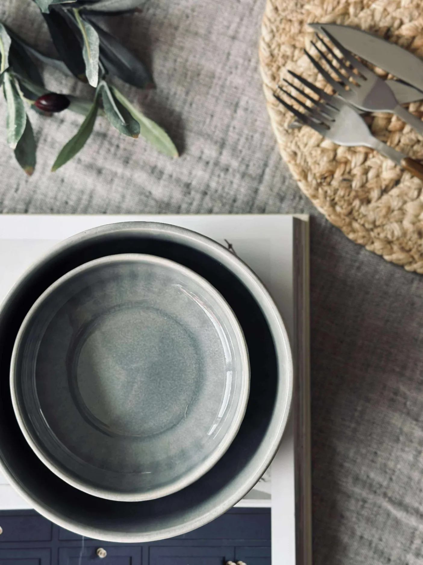 Skål VIGA strib stentøj - Blå 16cm