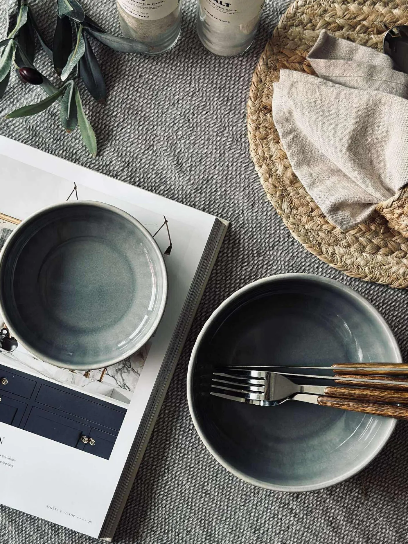 Skål VIGA strib stentøj - Blå 16cm