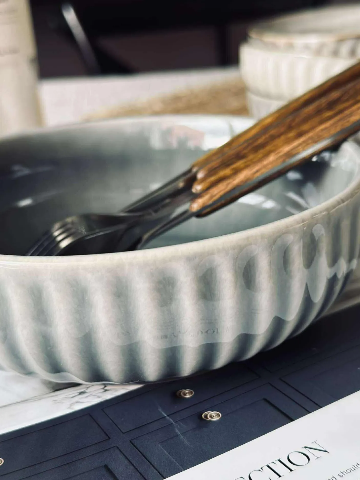 Skål VIGA strib stentøj - Blå 16cm