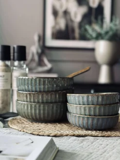 Skål VIGA strib stentøj - Grå / brun