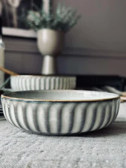 Skål VIGA strib stentøj - Grå