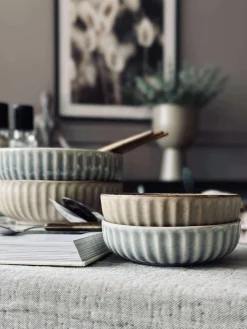 Skål VIGA strib stentøj - Mat brun 12cm