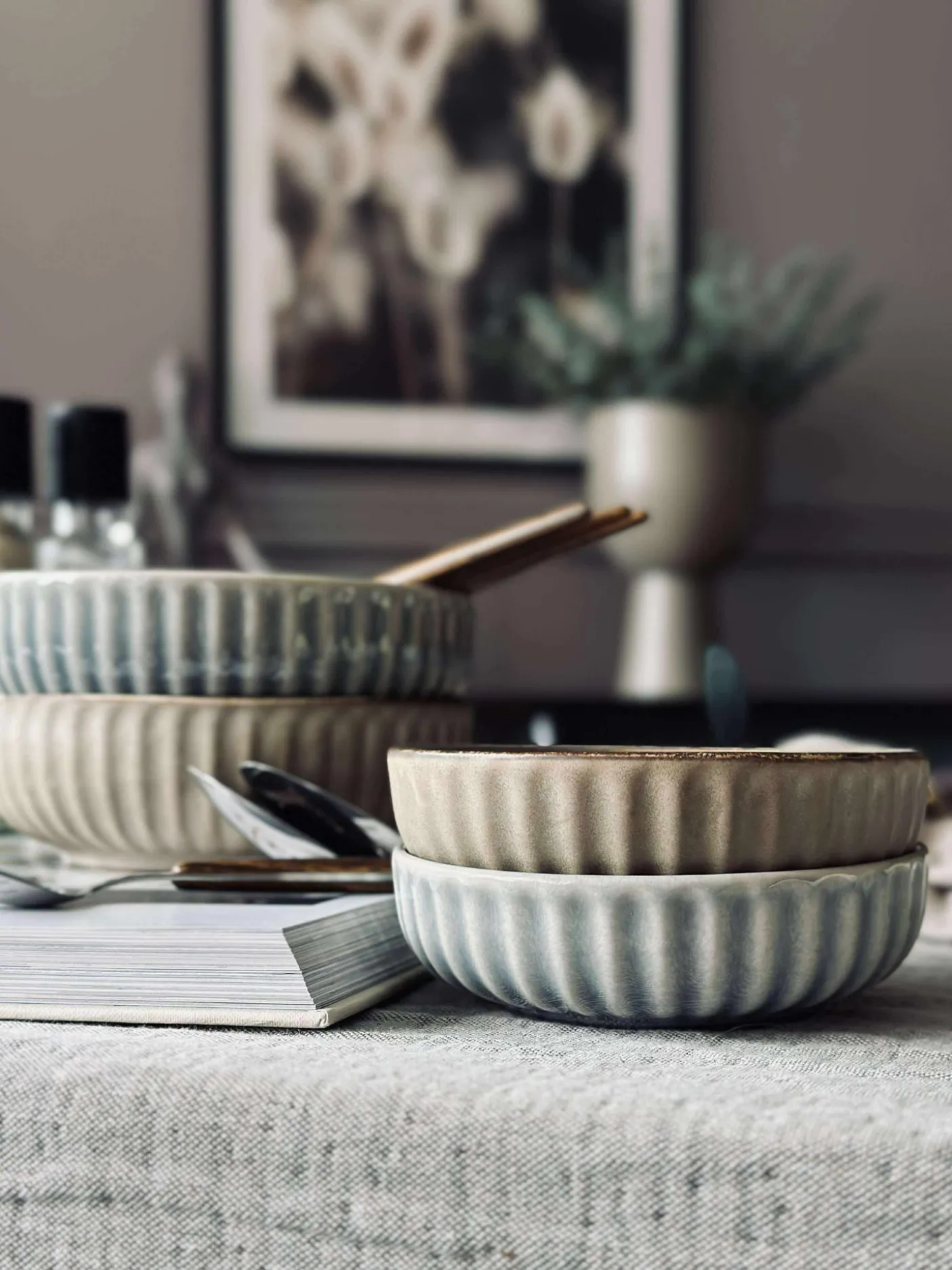 Skål VIGA strib stentøj - Mat brun 12cm