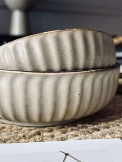 Skål VIGA strib stentøj - Mat brun 12cm