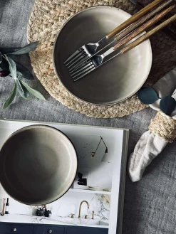 Skål VIGA strib stentøj - Mat brun 12cm