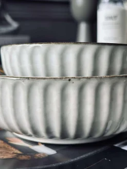 Skål VIGA strib stentøj - Sand flere størrelser