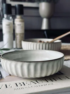 Skål VIGA strib stentøj - Sand flere størrelser