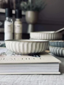 Skål VIGA strib stentøj - Sand flere størrelser