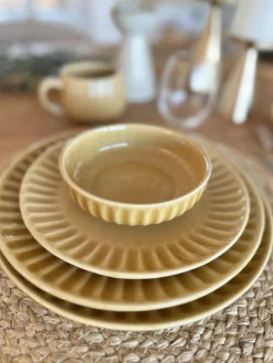 Skål VIGA strib stentøj - Sennep flere størrelser