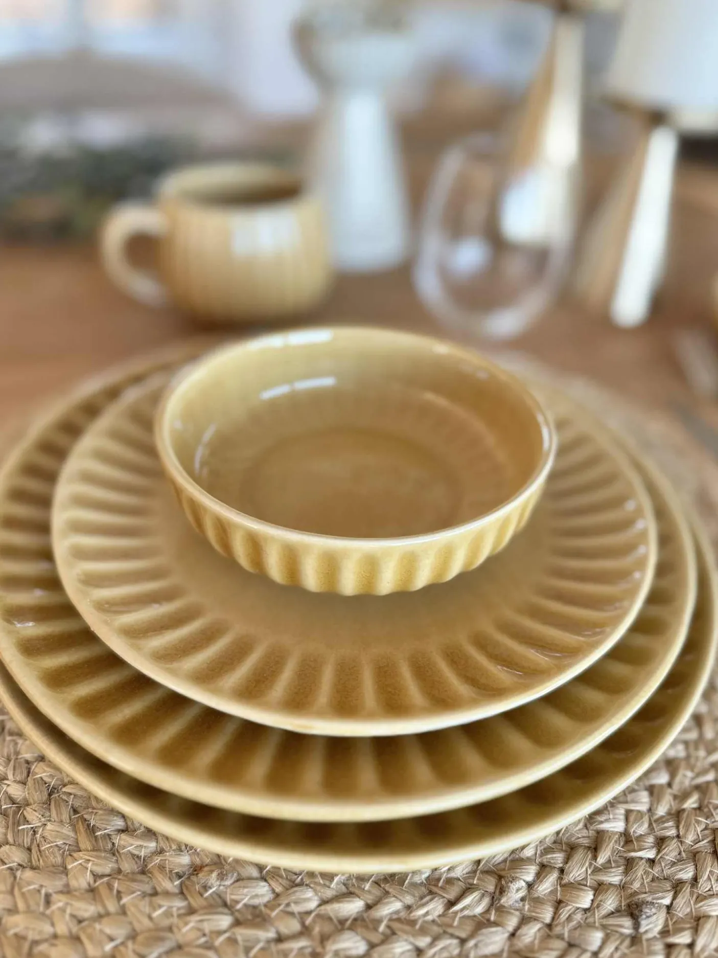 Skål VIGA strib stentøj - Sennep flere størrelser