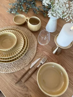 Skål VIGA strib stentøj - Sennep flere størrelser