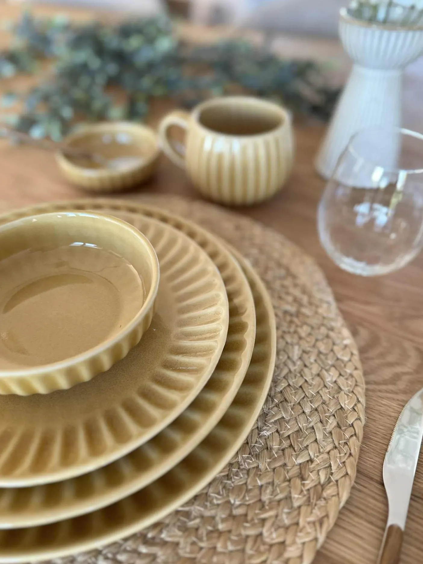 Skål VIGA strib stentøj - Sennep flere størrelser