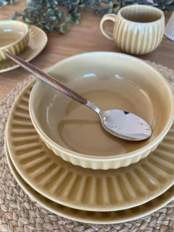 Skål VIGA strib stentøj - Sennep flere størrelser