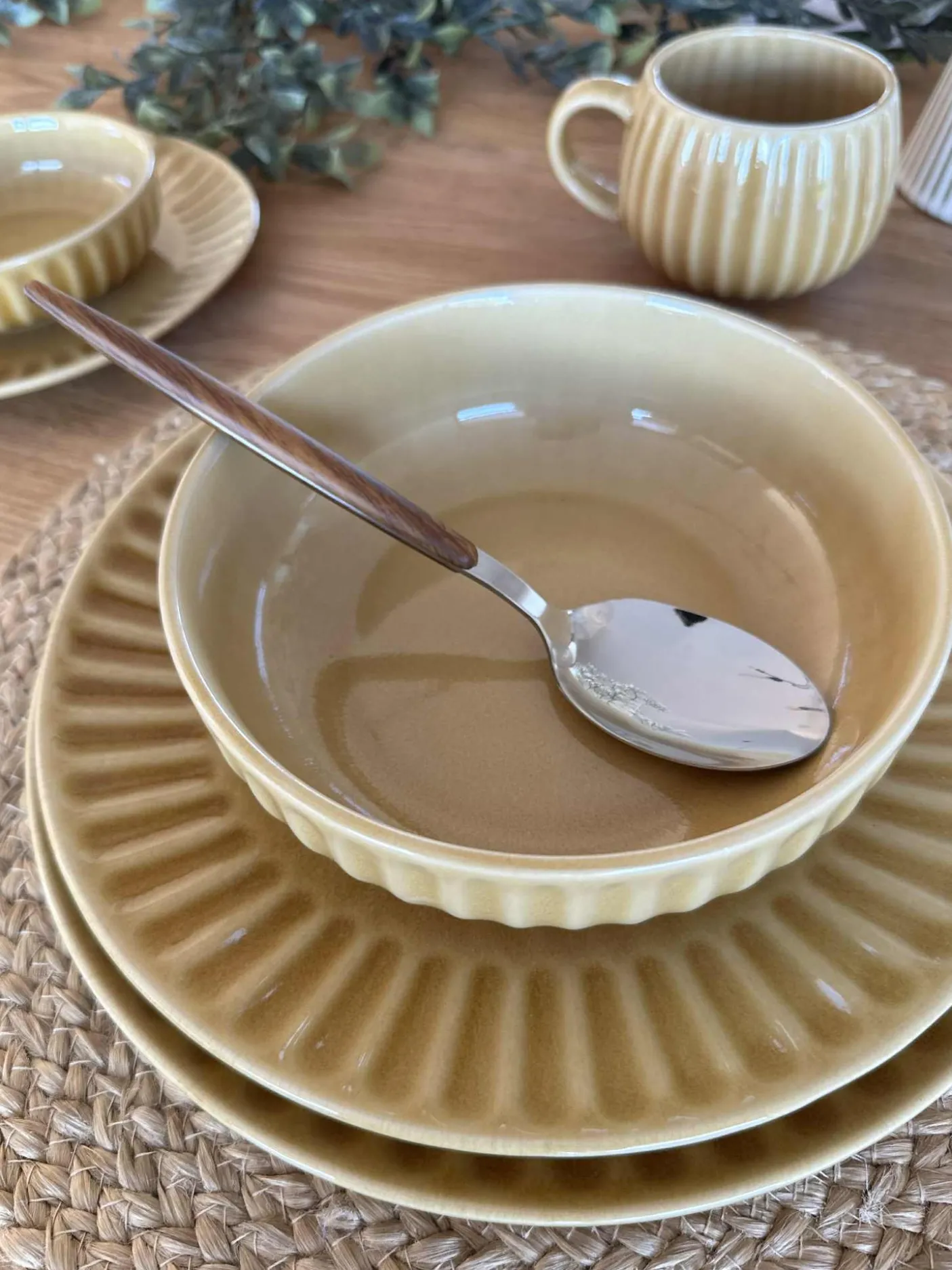 Skål VIGA strib stentøj - Sennep flere størrelser