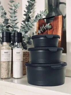 Skåle med låg - Sæt af 3 skåle - Sort