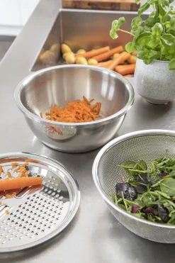 Skåle med snittelåg og dørslag - Rustfrit stål