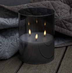 Stort LED Bloklys i glas med 3 væger