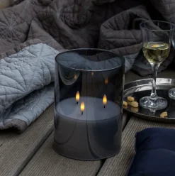 Stort LED Bloklys i glas med 3 væger