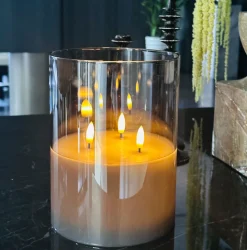 Stort LED Bloklys i glas med 3 væger