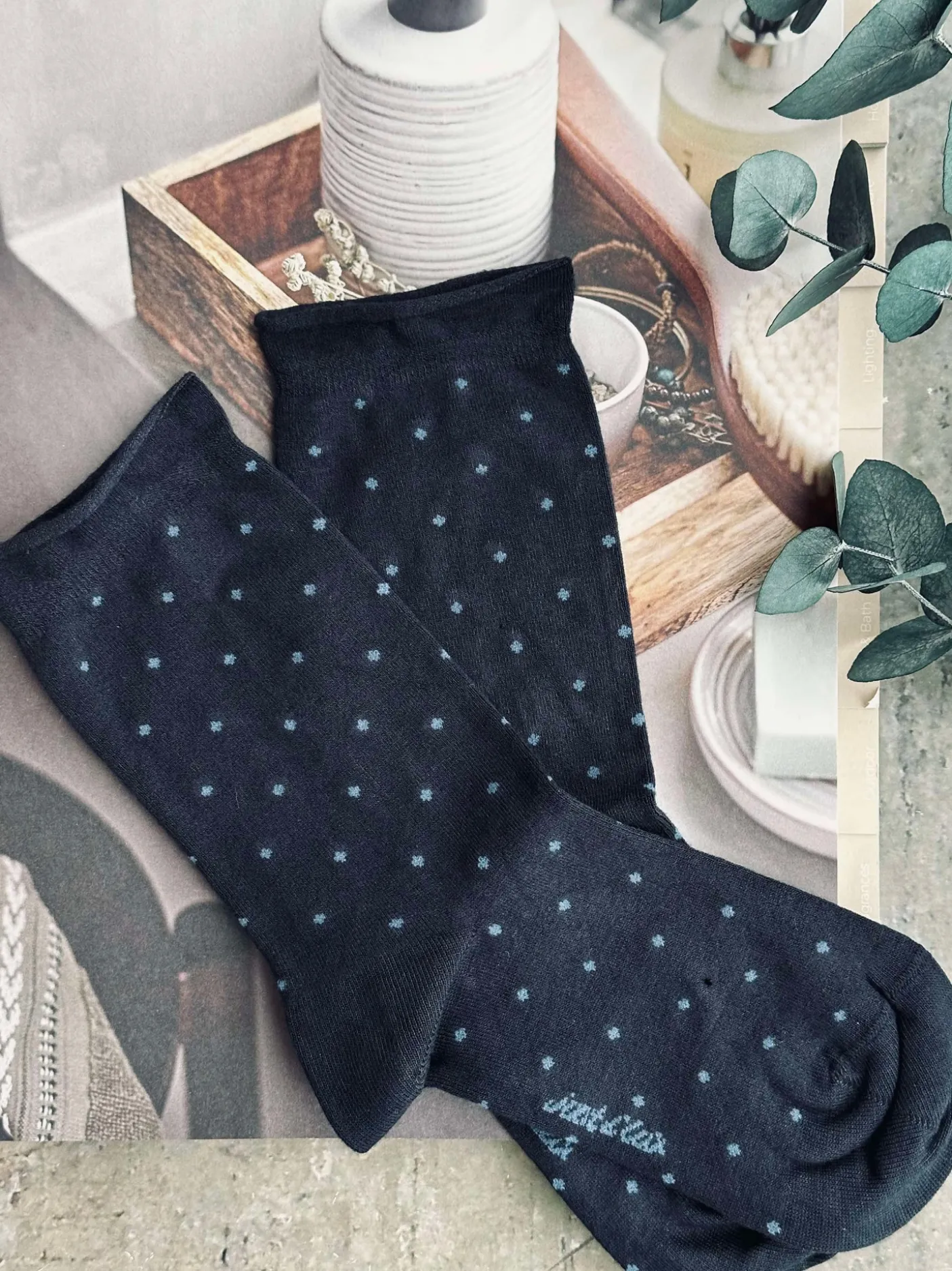 Strømper Bambus - Navy Dot