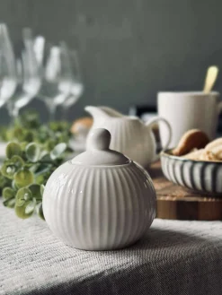 Sukkerskål Riflet - Porcelæn