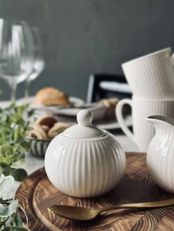 Sukkerskål Riflet - Porcelæn