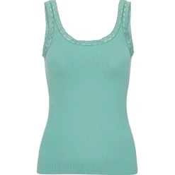 Top med blonde Økotex petrol – Mikrofiber