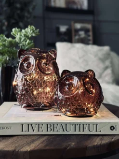 Ugle med led lys og timer - Small