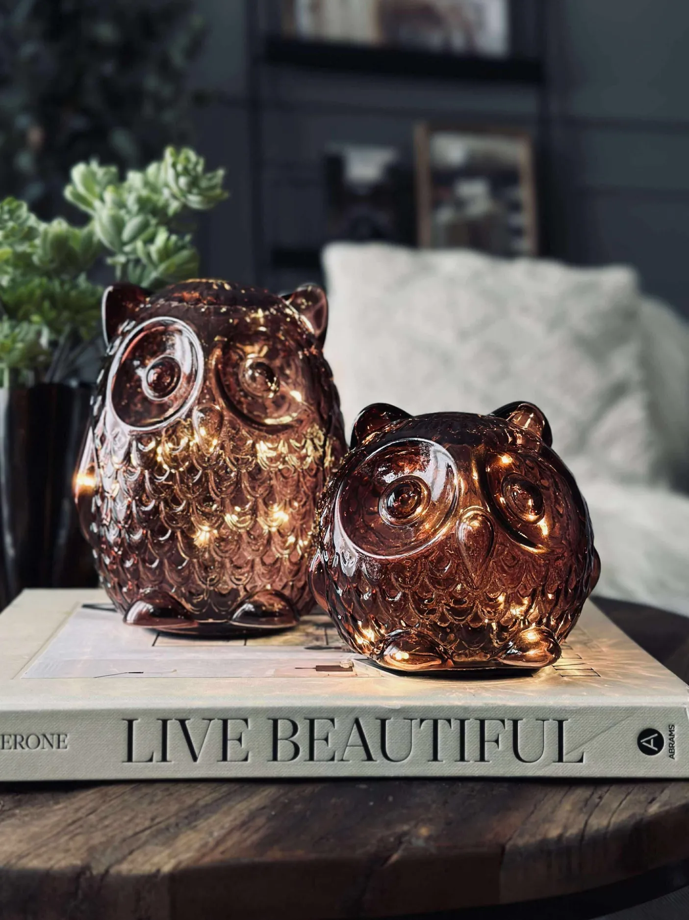 Ugle med led lys og timer - Small