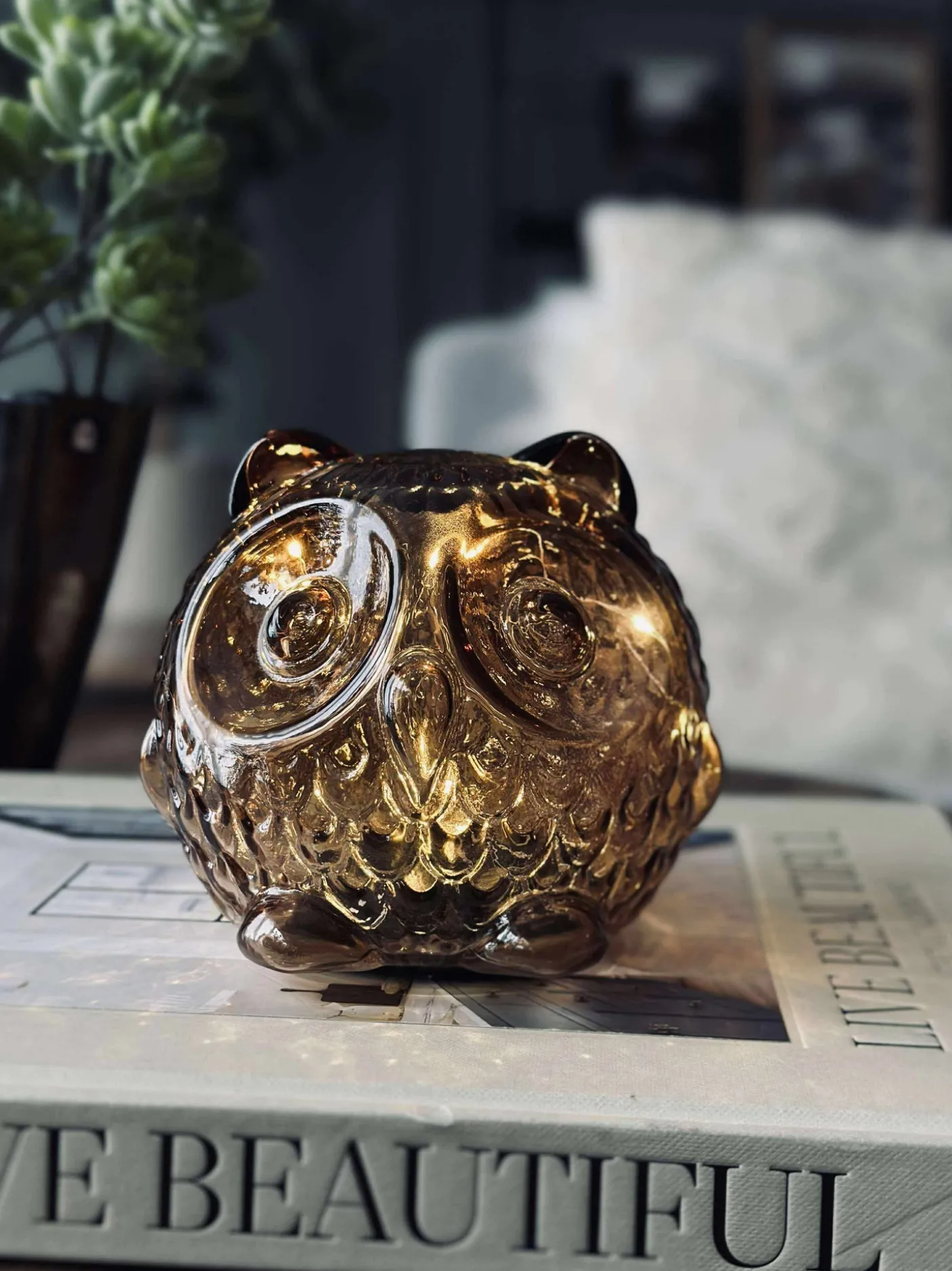 Ugle med led lys og timer - Small