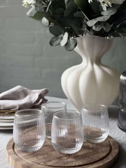 Vandglas Rillet med guld kant - 4 stk.