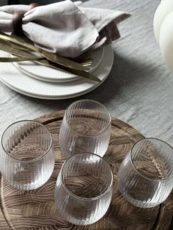 Vandglas Rillet med guld kant - 4 stk.