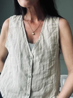 Vest beige strib - Hør