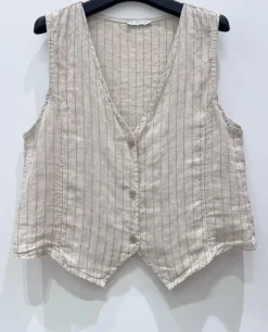 Vest beige strib - Hør