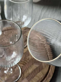 Vinglas Rødvin Rillet med guld kant - 4 stk