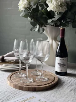 Vinglas Rødvin Rillet med guld kant - 4 stk