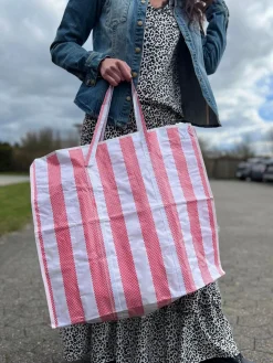 XL strandtaske med Strib - Rød