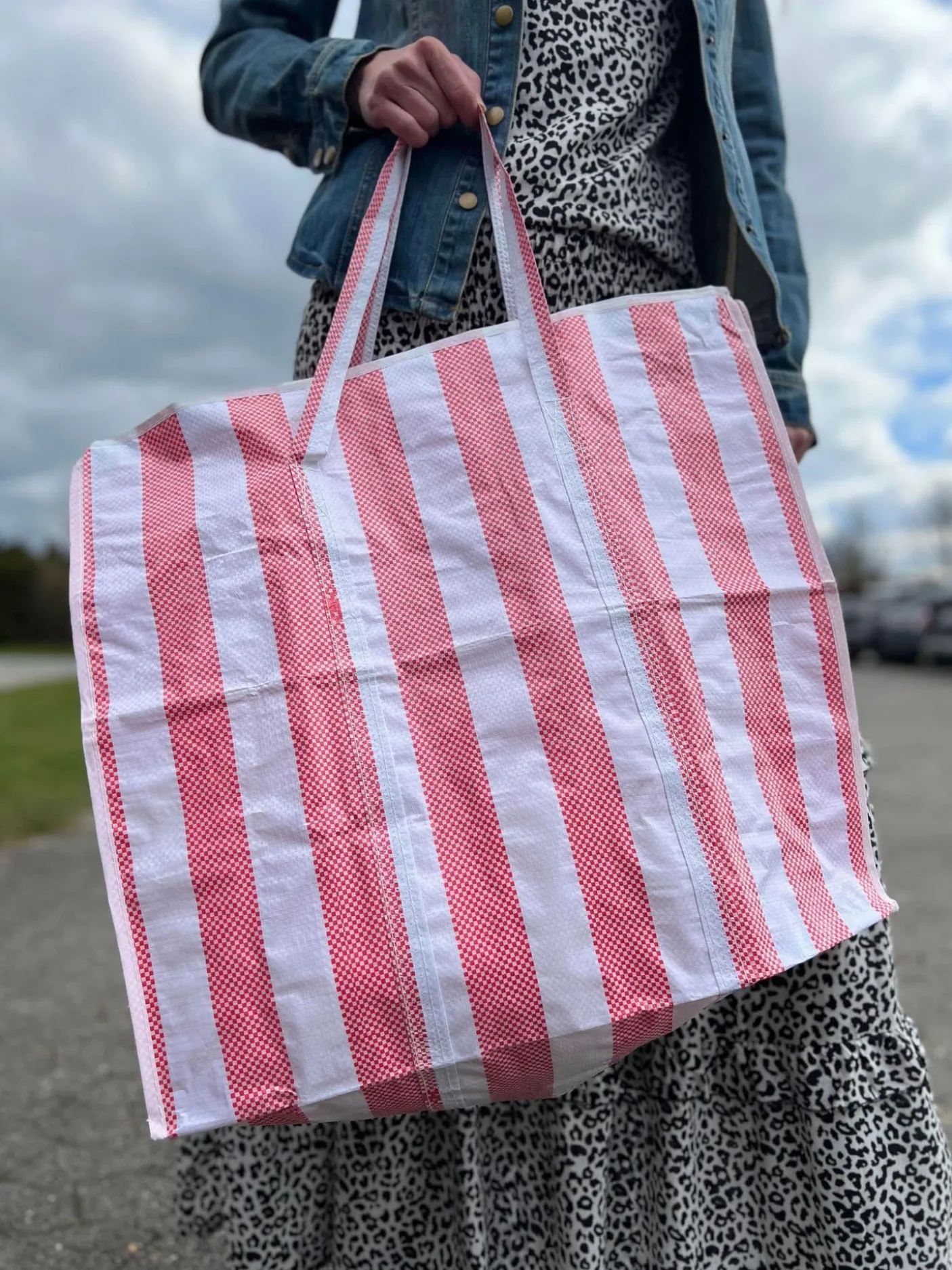 XL strandtaske med Strib - Rød