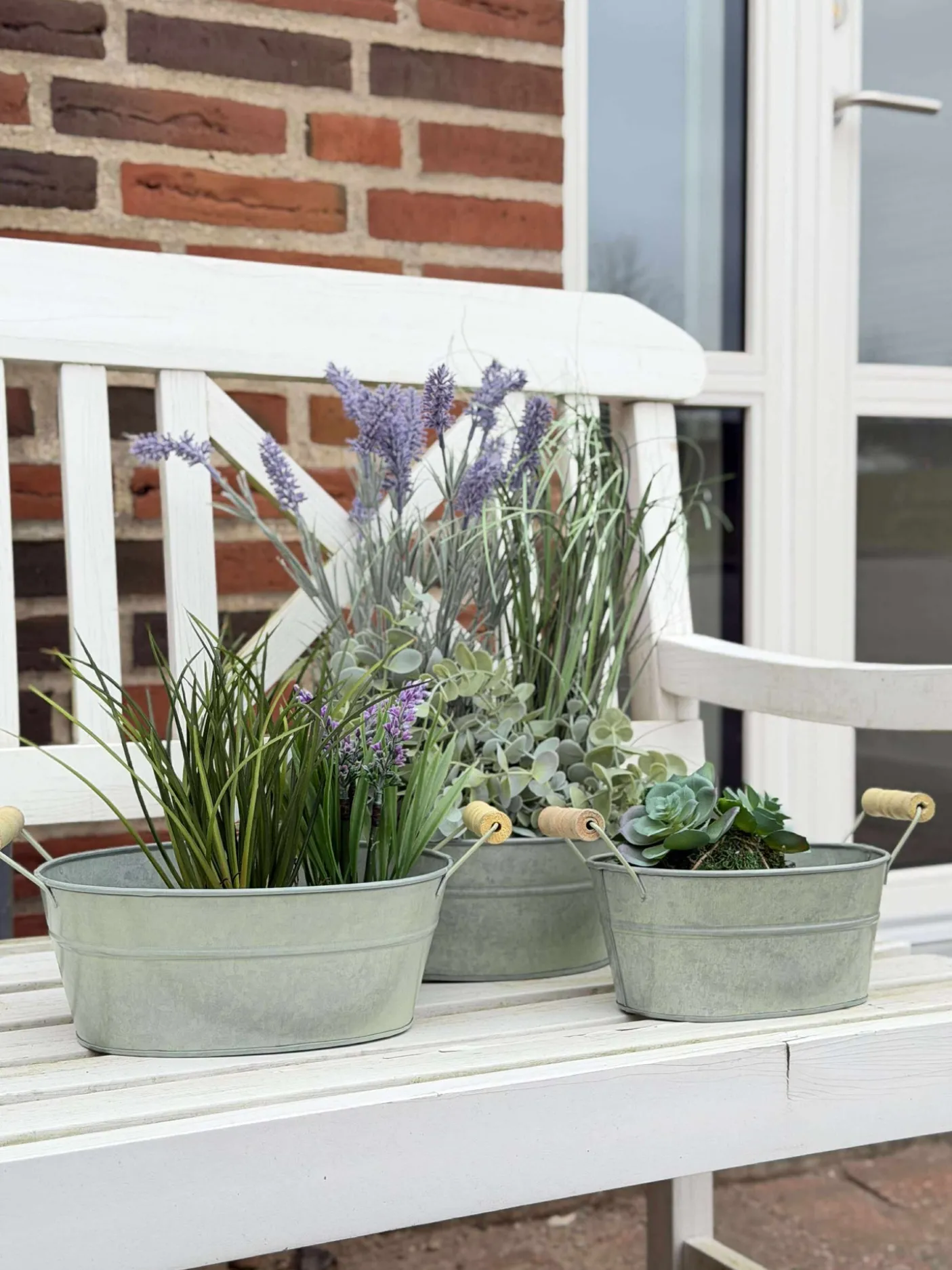 Zink baljer med træhank - Sæt med 3 stk.