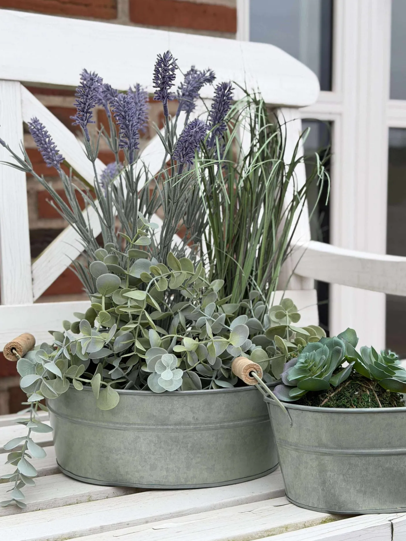 Zink baljer med træhank - Sæt med 3 stk.