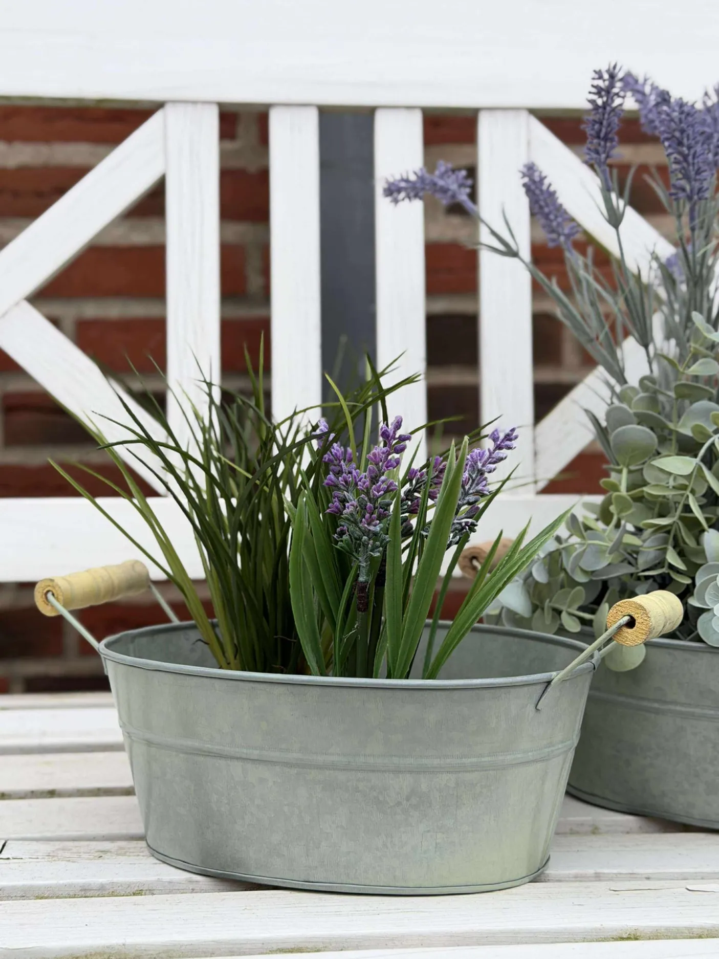 Zink baljer med træhank - Sæt med 3 stk.