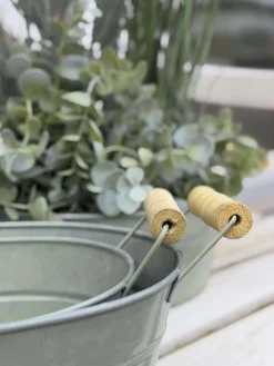 Zink baljer med træhank - Sæt med 3 stk.